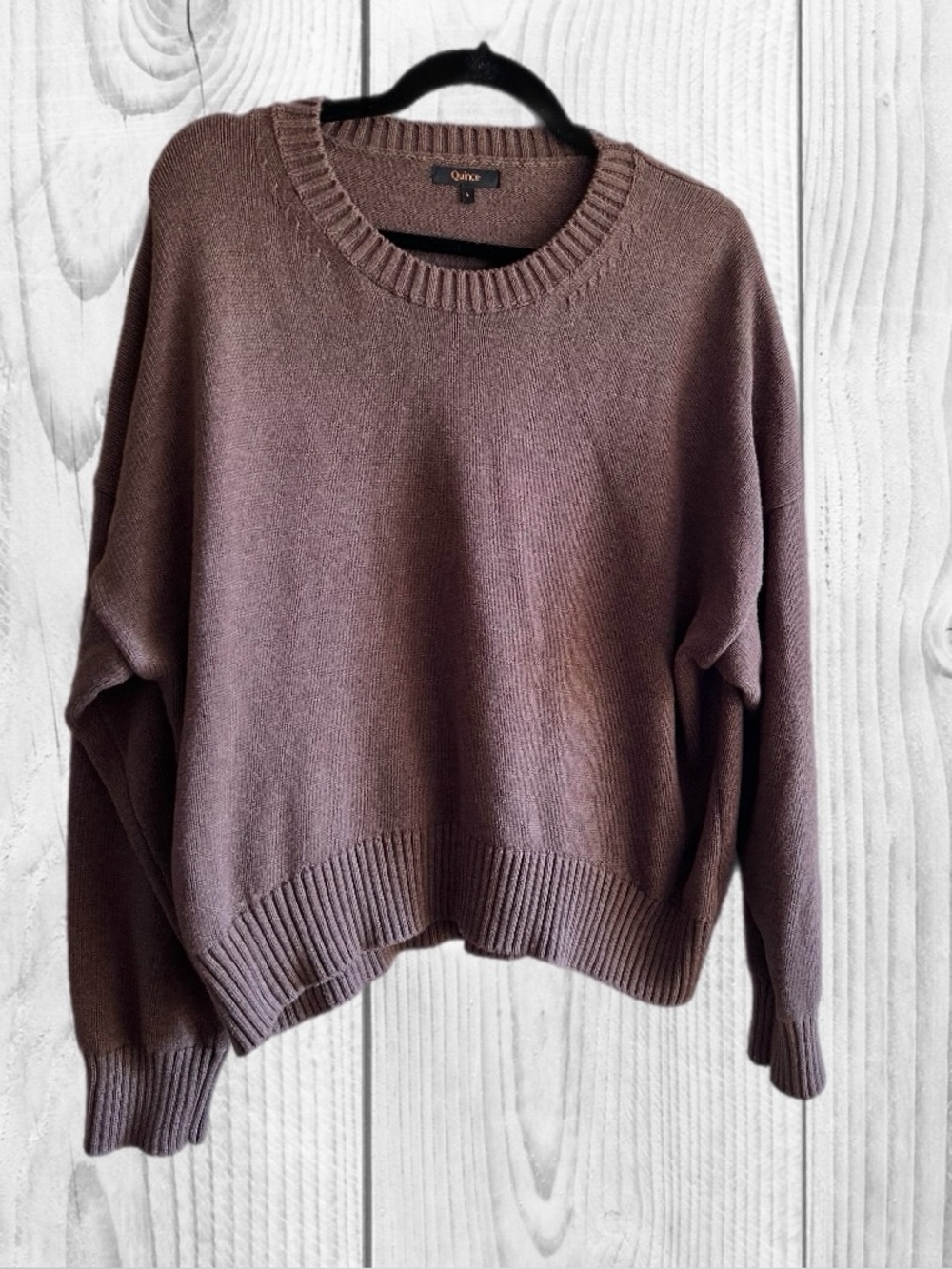 Quince Women's Crewneck Sweater in Taupe Brown organic cotton preppy fall classi